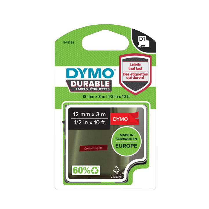 D1 Durable 12mm X 3m White On Red