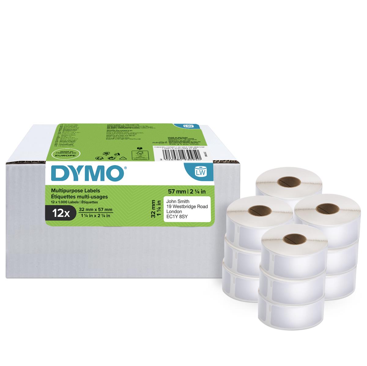 Labelwriter-universal-etiketten 12 Rollen 57 X 32 Mm White