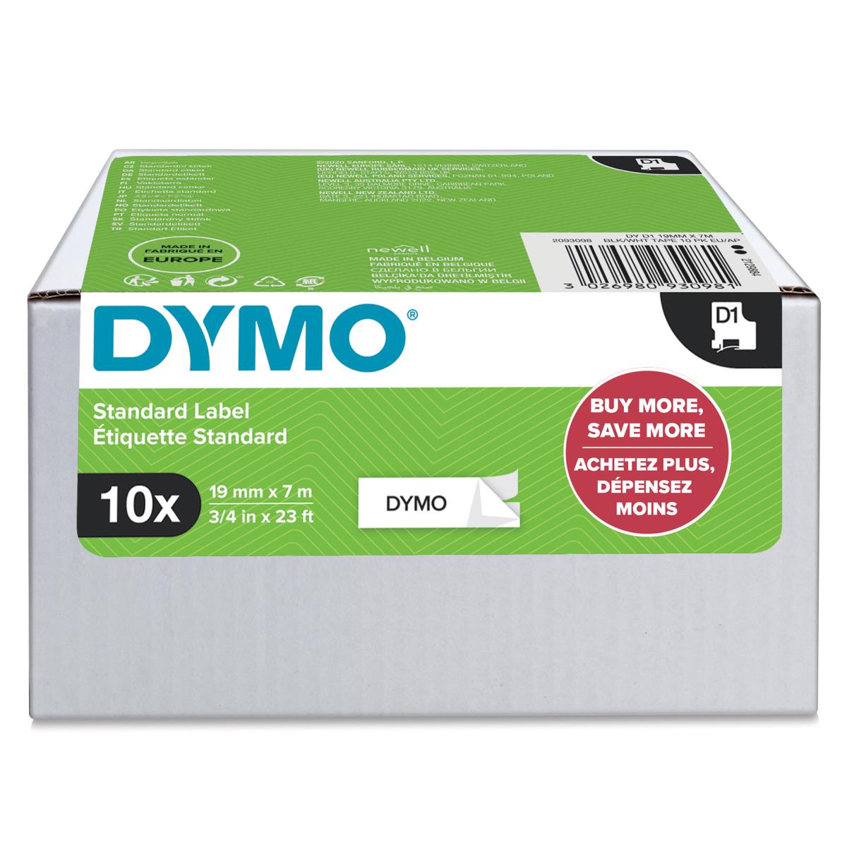 D1 Label Black On White 19mm Value Pack 10-pk