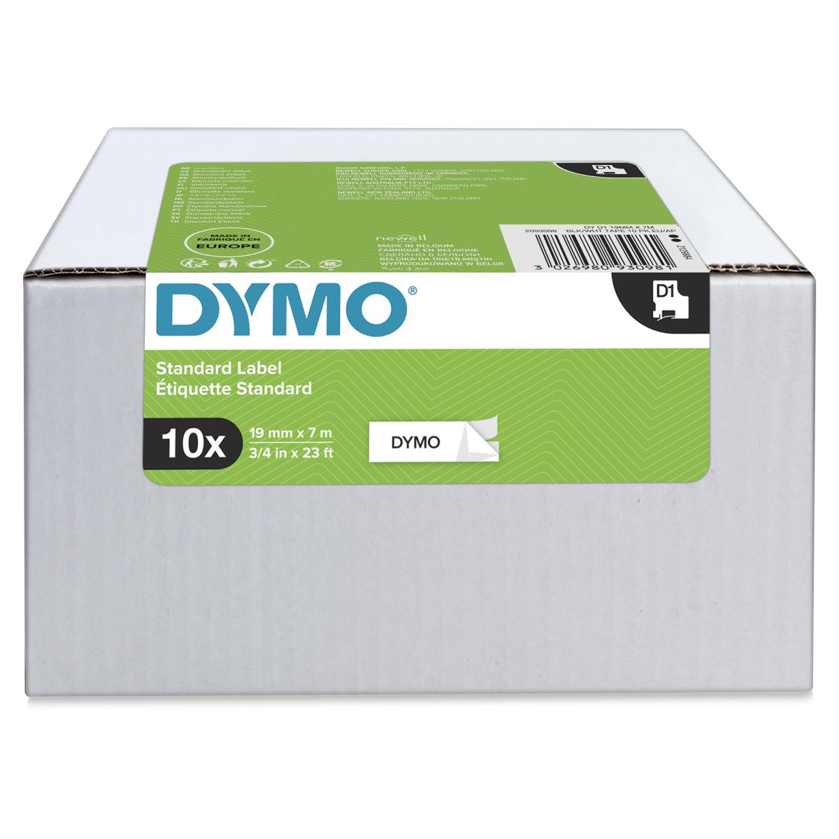 D1 Label Black On White 19mm Value Pack 10-pk