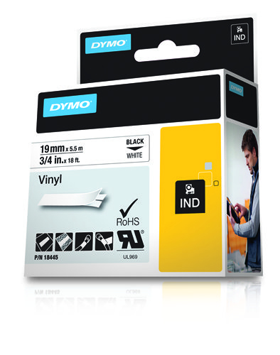 Rhino Tape Vinyl 19mm Black On White (s0718620)