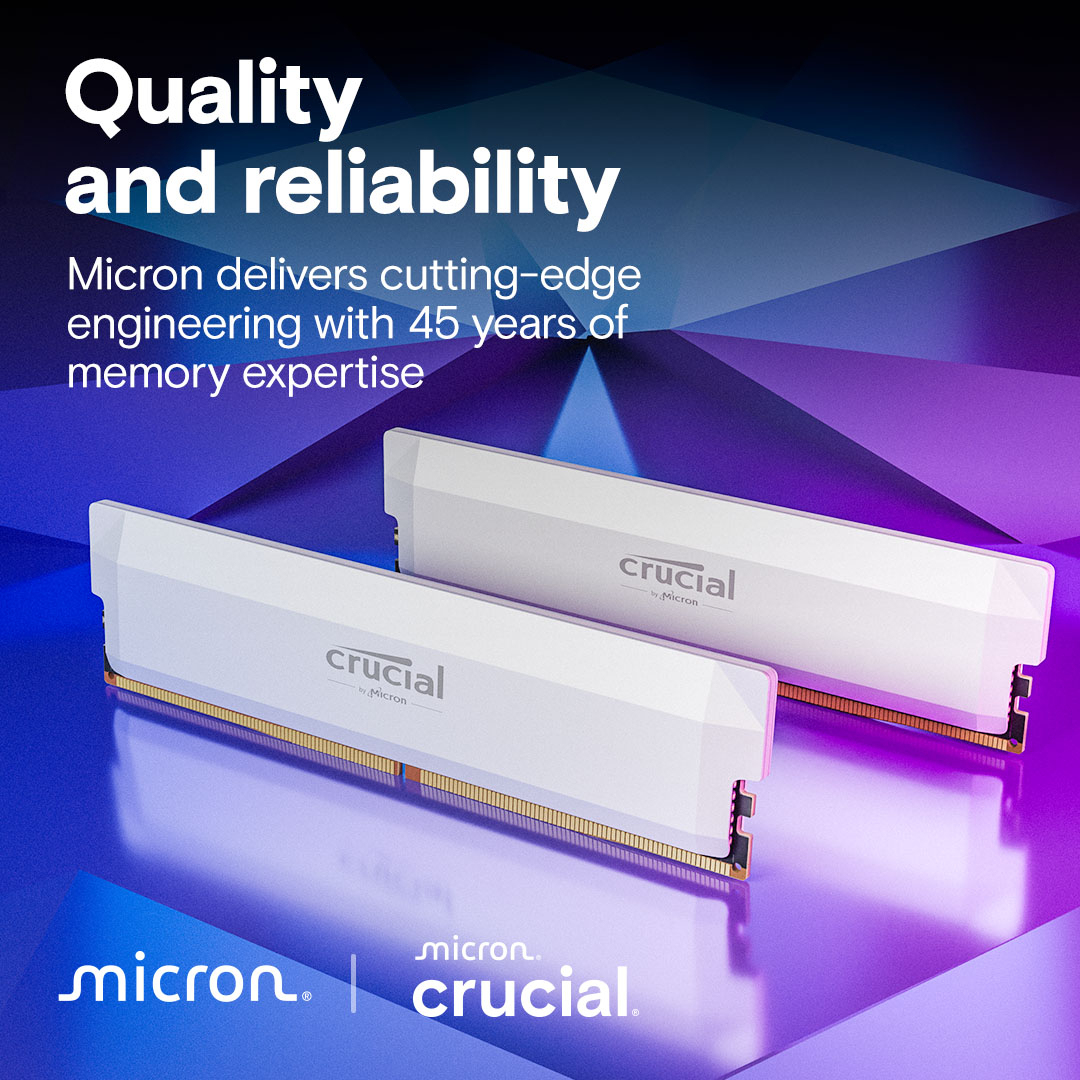 Memory - Crucial Pro - DDR5-6400 UDIMM - OC Gaming - 64GB Kit (32GBx2) - White
