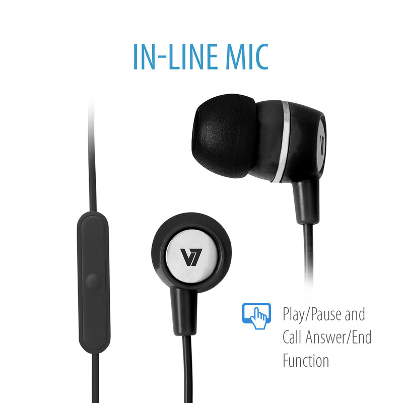 Earbuds With Inline Mic Black 3.5mm Plug For Mobile Devices