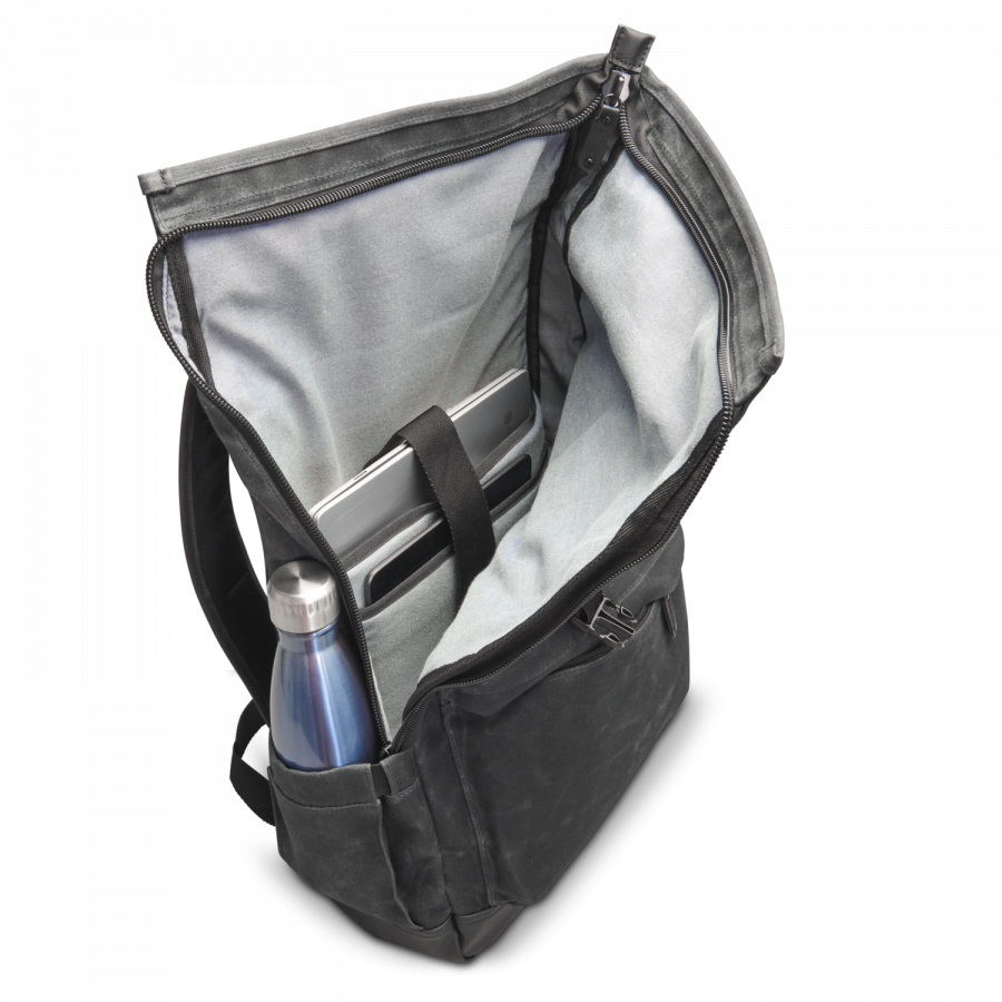 Elite Roll Top Canvas - 16in Notebook Backpack - Black