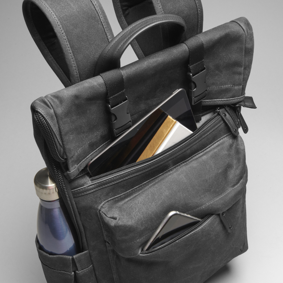 Elite Roll Top Canvas - 16in Notebook Backpack - Black
