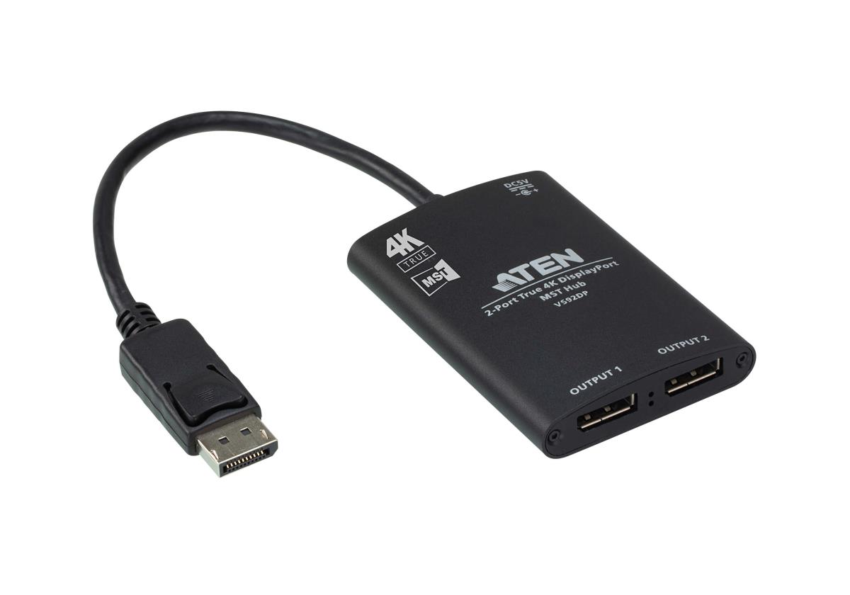 2-port True 4k DisplayPort Mst Compact Splitter With Fixed DisplayPort Input