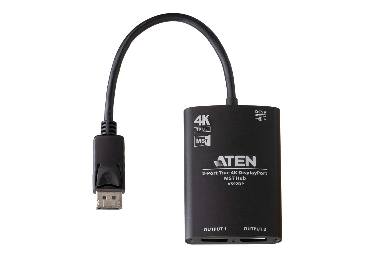 2-port True 4k DisplayPort Mst Compact Splitter With Fixed DisplayPort Input