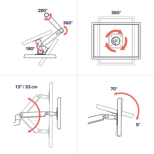 Monitor Mount - LX Dual Side-by-Side Arm - Desk - 2 monitor - Tilt/Pan/Rotate - up to 27in - Aluminium