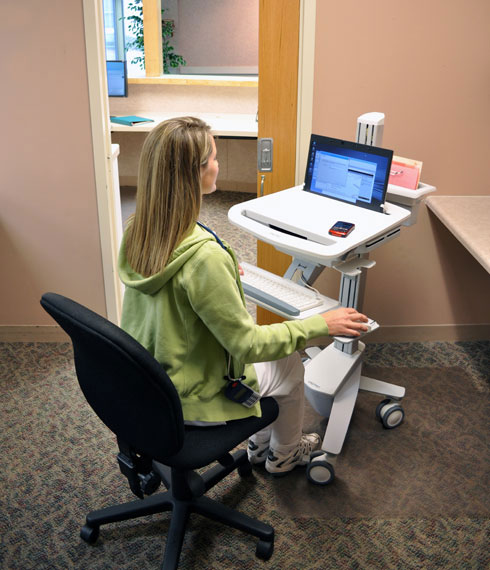 Styleview Emr Laptop Cart Non-powered (white Grey And Polished Aluminum)