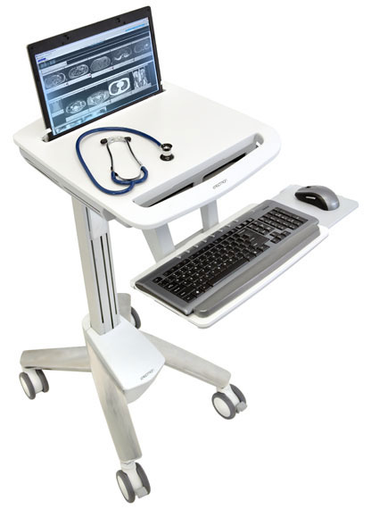 Styleview Emr Laptop Cart Non-powered (white Grey And Polished Aluminum)