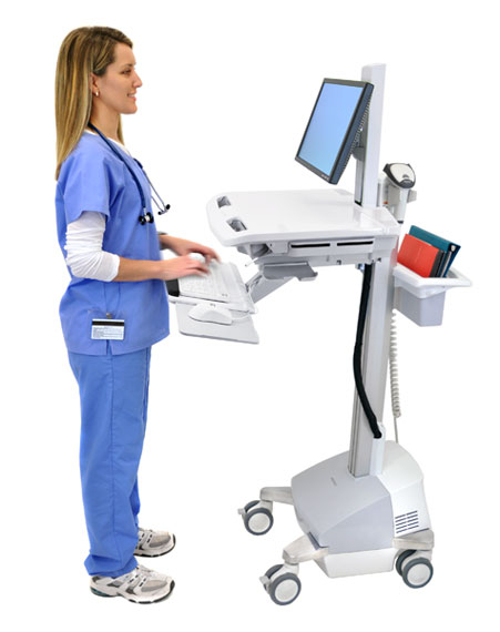 Styleview Emr LCD Cart SLA Powered Pivot (white Grey And Polished Aluminum)