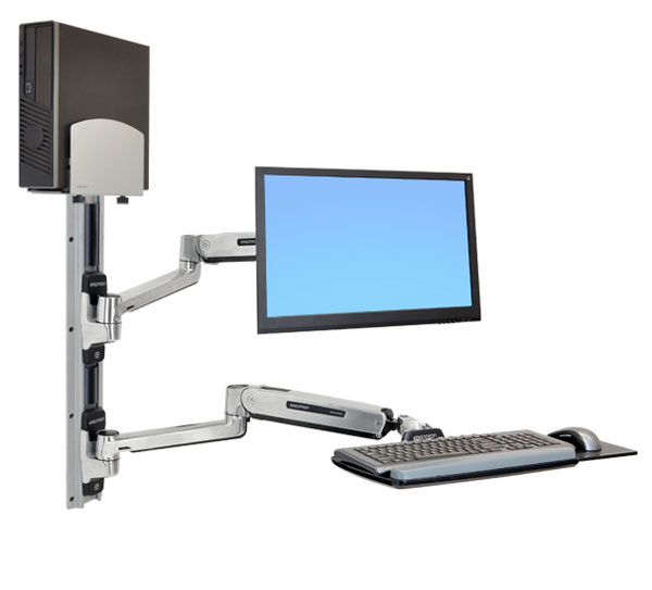 Lx Sit-stand Wall Mount System With Medium Cpu Holder (polished Aluminum Silver Cpu Holder)