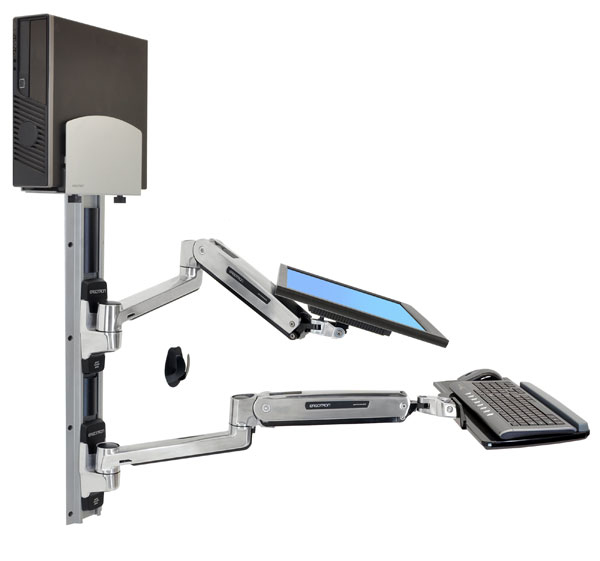 Lx Sit-stand Wall Mount System With Medium Cpu Holder (polished Aluminum Silver Cpu Holder)