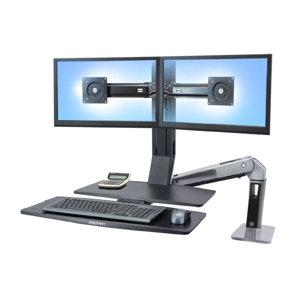 Monitor Mount - WorkFit-A - Desk - 2 monitor - with Worksurface - Pan/Rotate - Up to 24in - Aluminium