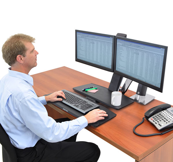 Monitor Mount - WorkFit-A - Desk - 2 monitor - with Worksurface - Pan/Rotate - Up to 24in - Aluminium