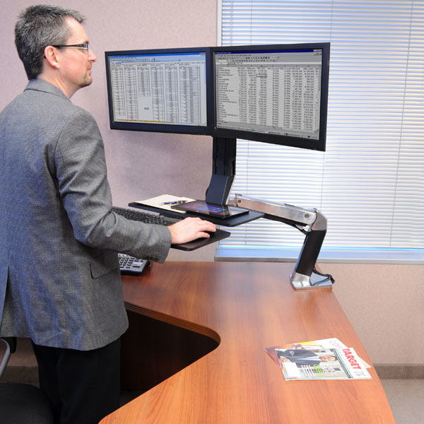 Monitor Mount - WorkFit-A - Desk - 2 monitor - with Worksurface - Pan/Rotate - Up to 24in - Aluminium