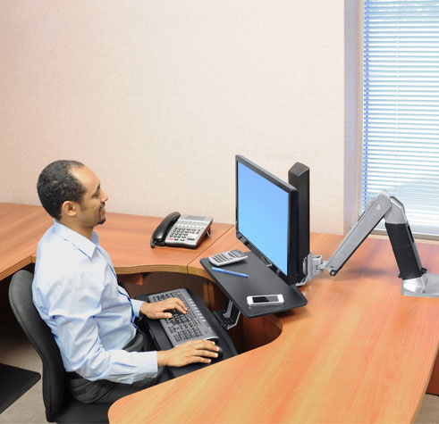 Monitor Mount - WorkFit-A - Desk - 1 monitor - LD Workstation with Suspended Keyboard - Tilt/Pan/Rotate - Up to 27in - Aluminiums