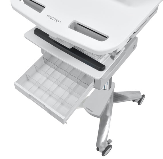 Styleview Laptop Cart Non-powered 1 Drawer (white Grey And Polished Aluminum)