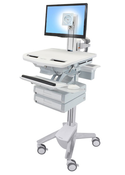 Styleview Cart With LCD Pivot Non-powered 2 Drawers (white Grey And Polished Aluminum)