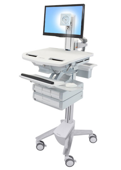 Styleview Cart With LCD Pivot Non-powered 4 Drawers (white Grey And Polished Aluminum)
