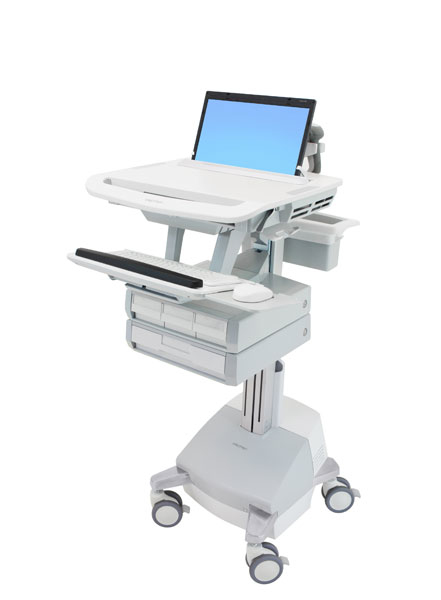 Styleview Laptop Cart SLA Powered 4 Drawers (white Grey And Polished Aluminum) Eu