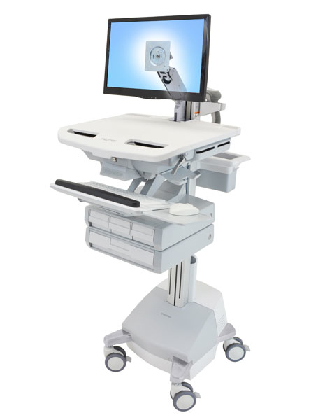 Styleview Cart With LCD Arm SLA Powered 4 Drawers (white Grey And Polished Aluminum) Eu / Sa