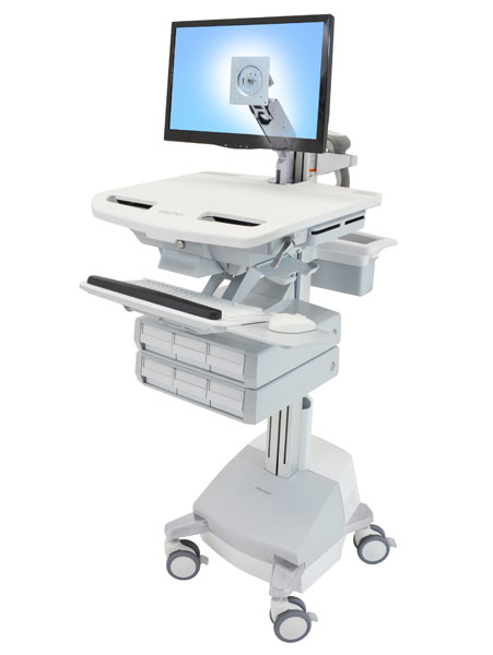 Styleview Cart With LCD Arm SLA Powered 6 Drawers (white Grey And Polished Aluminum) Eu / Sa
