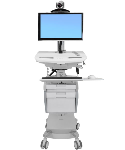 Styleview Telemedicine Cart Single Monitor SLA Powered (white Grey And Polished Aluminum) Eu