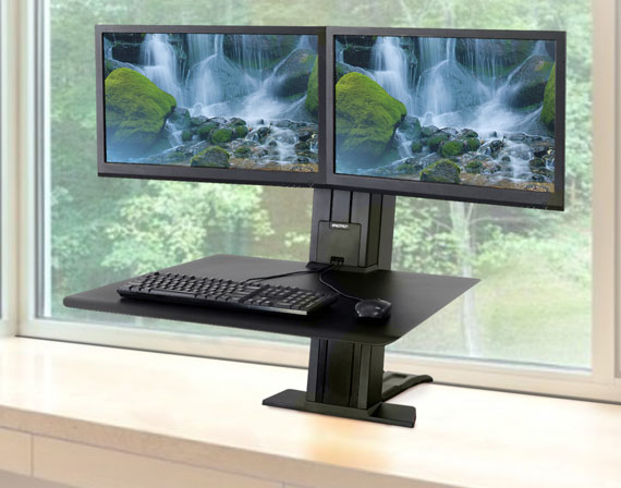 Monitor Mount - WorkFit-SR - Desk - 2 monitor - Sit-Stand Desktop Workstation - Tilt/Rotate - Up to 24in - Black
