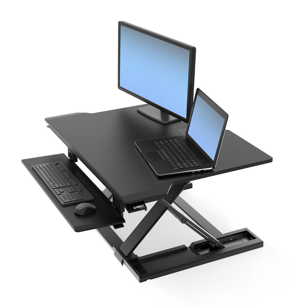 WorkFit-TX Standing Desk Converter Sit-Stand Desk Workstation - Height-Adjustable Keyboard