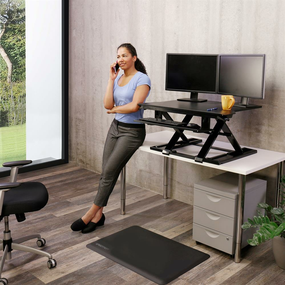 WorkFit-TX Standing Desk Converter Sit-Stand Desk Workstation - Height-Adjustable Keyboard