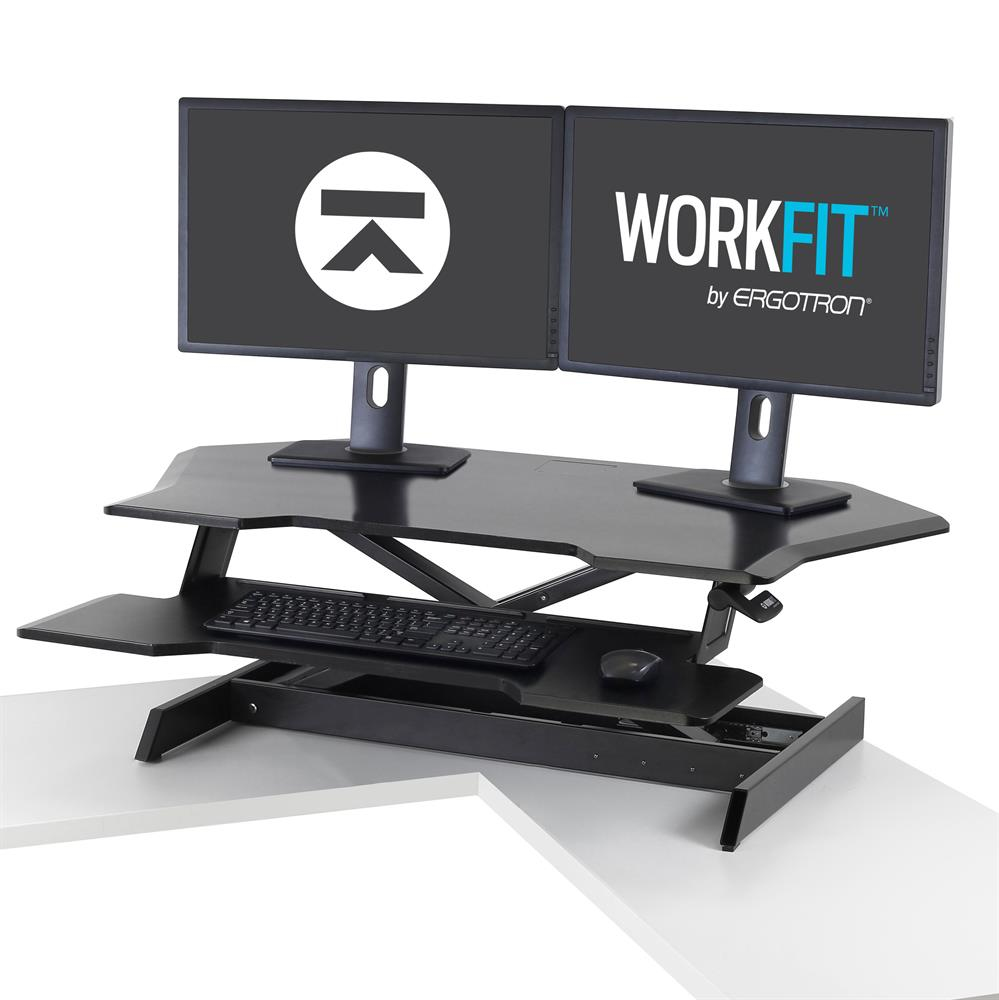 WorkFit Corner Standing Desk Converter Sit-Stand Desk Workstation