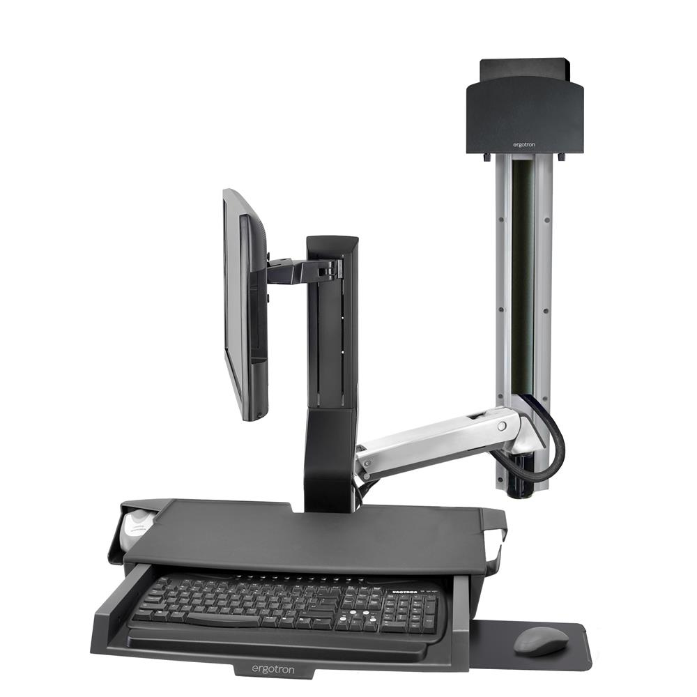 Keyboard & Monitor Mount - SV Combo System with Worksurface & Pan, Small CPU Holder - 1 monitor - Tilt/Pan/Rotate - up to 24in - Aluminium