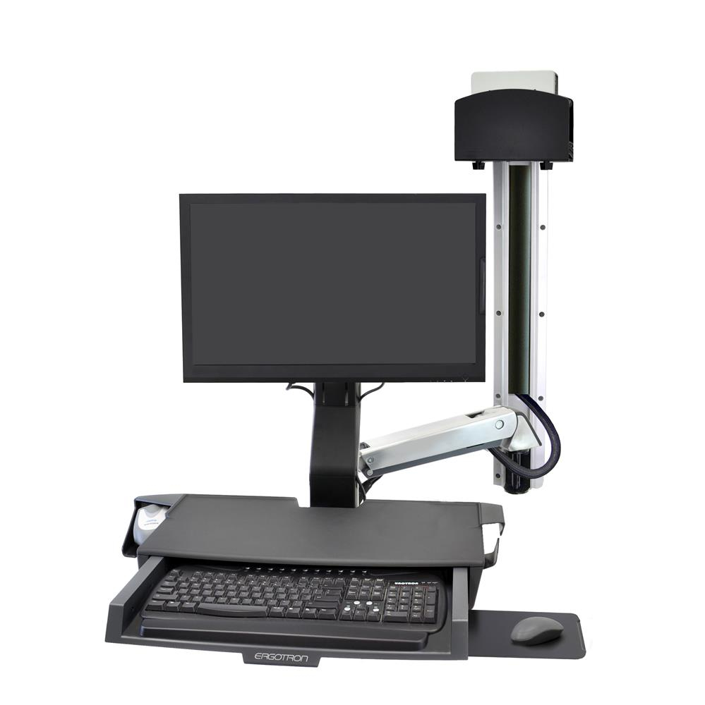 Keyboard & Monitor Mount - SV Combo System with Worksurface & Pan, Small CPU Holder - 1 monitor - Tilt/Pan/Rotate - up to 24in - Aluminium