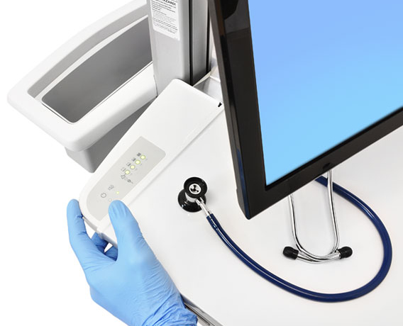 Styleview Emr LCD Cart SLA Powered Pivot (white Grey And Polished Aluminum) CHE