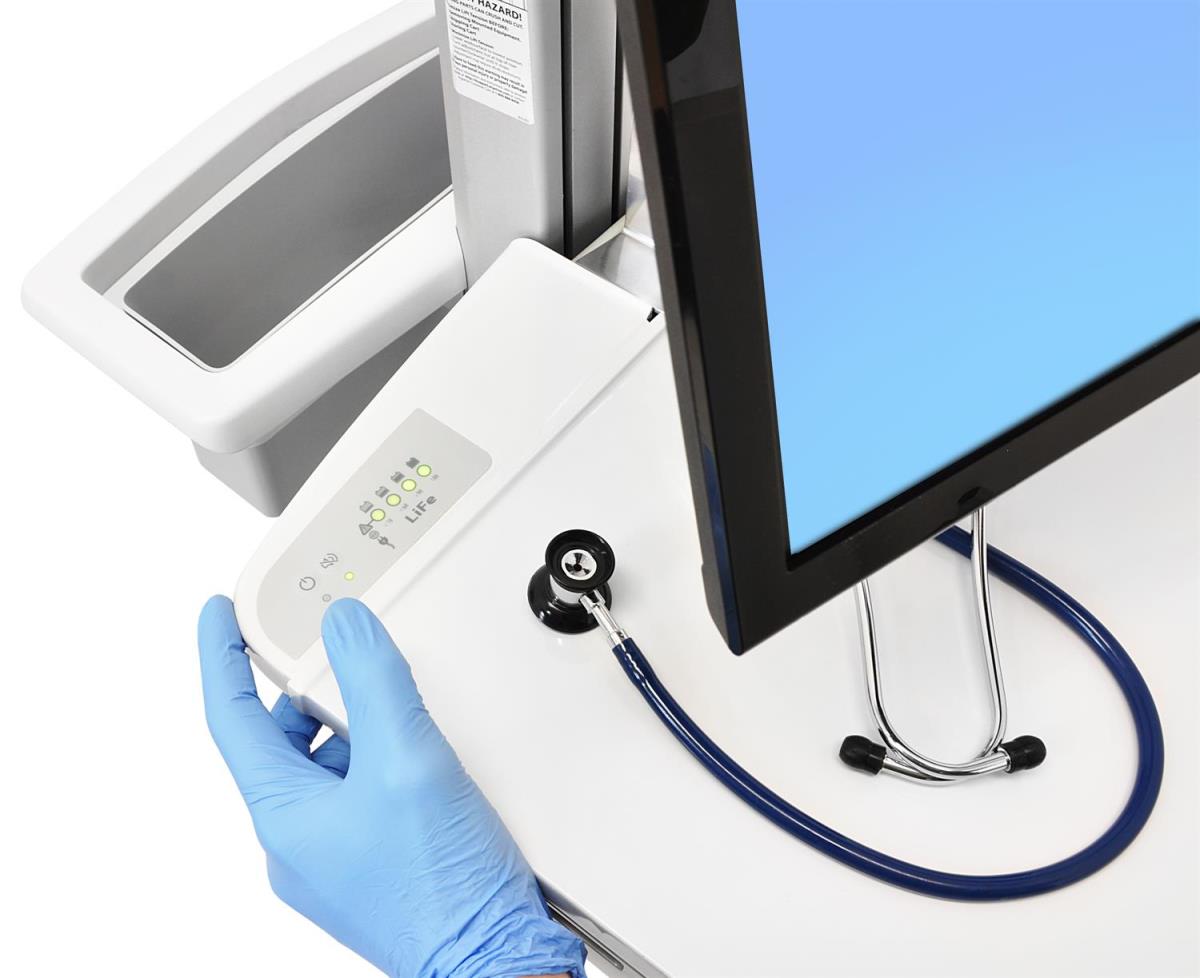 Styleview Emr LCD Cart LiFe Powered Pivot (white Grey And Polished Aluminum) CHE