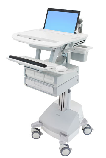 Styleview Laptop Cart SLA Powered 4 Drawers (white Grey And Polished Aluminum) CHE
