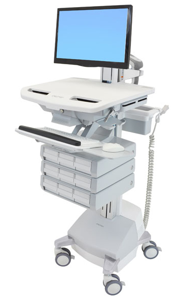 Styleview Cart With LCD Pivot SLA Powered 9 Drawers (white Grey And Polished Aluminum) CHE