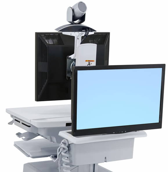 Styleview Telemedicine Cart Back-to-back Monitor SLA Powered (white Grey And Polished Aluminum) CHE