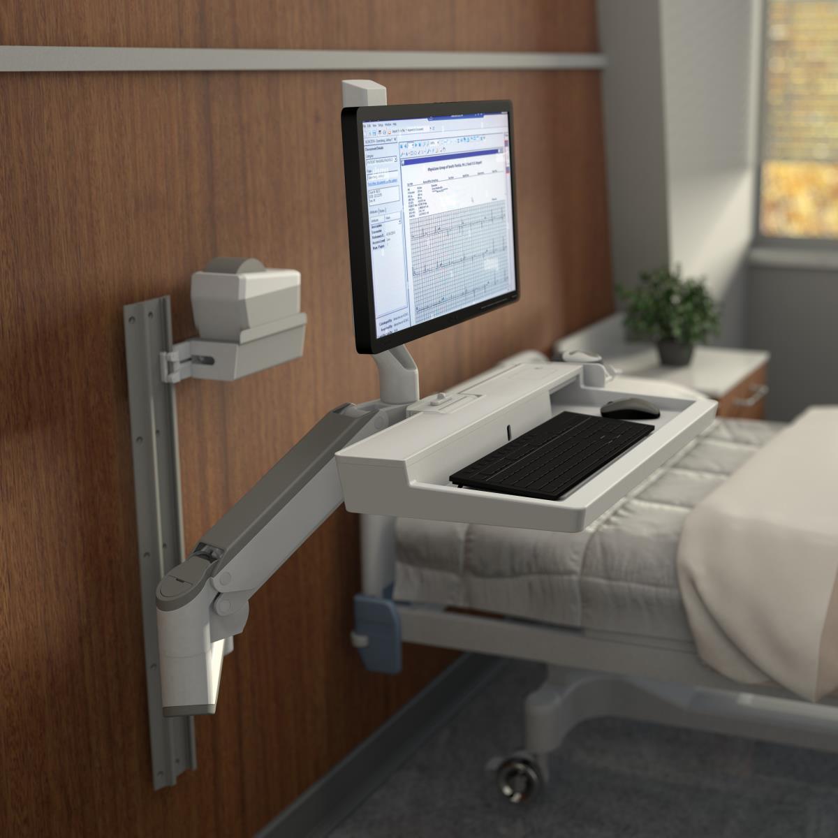 Keyboard & Monitor Mount - CareFit Combo Arm - Wall - 1 monitor - Tilt/Pan/Rotate - up to 27in - White