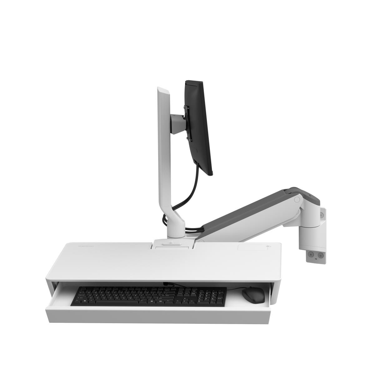 Keyboard & Monitor Mount - CareFit Combo Arm with Worksurface - Wall - 1 monitor - Tilt/Pan/Rotate - up to 27in - White