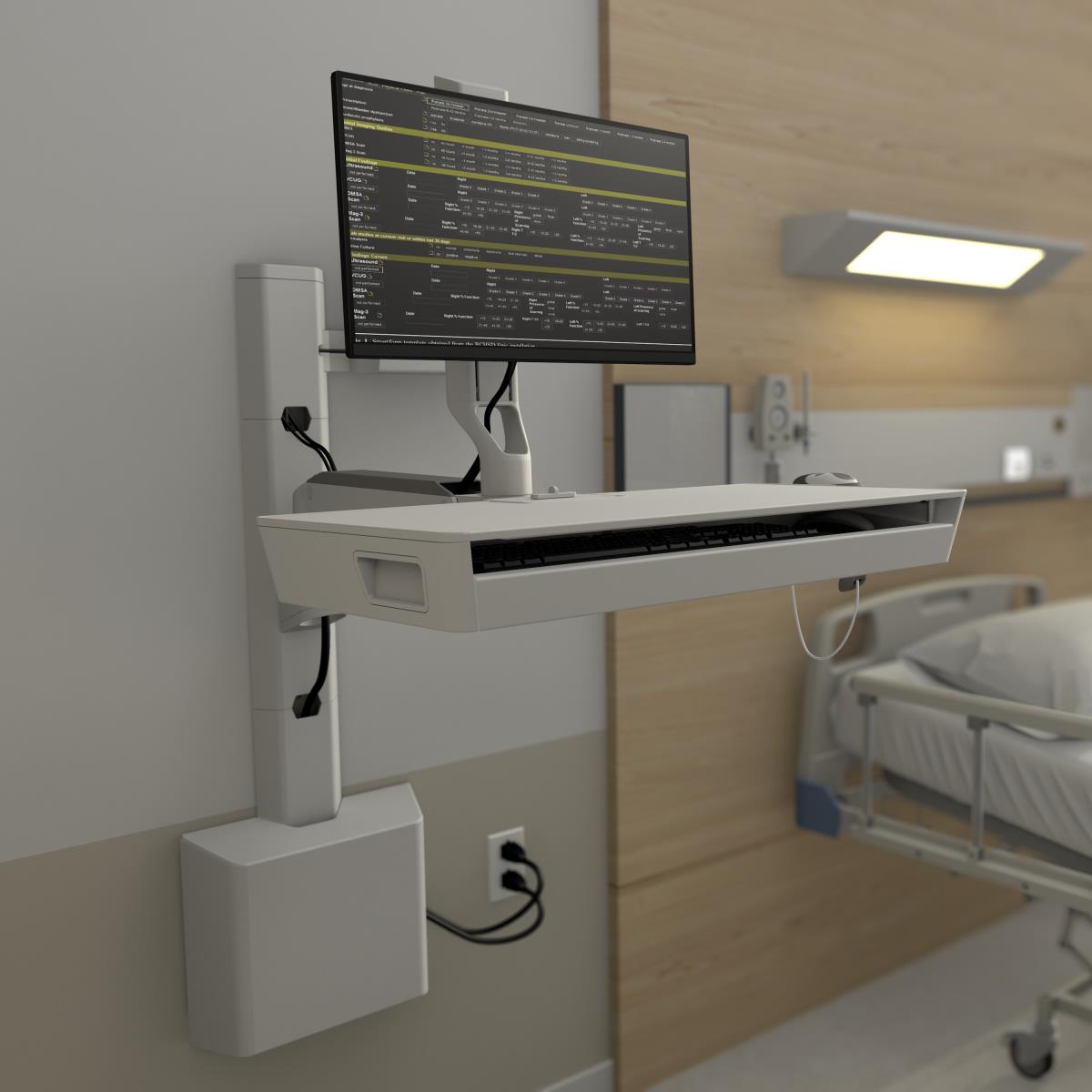 Keyboard & Monitor Mount - CareFit Combo Arm with Worksurface - Wall - 1 monitor - Tilt/Pan/Rotate - up to 27in - White