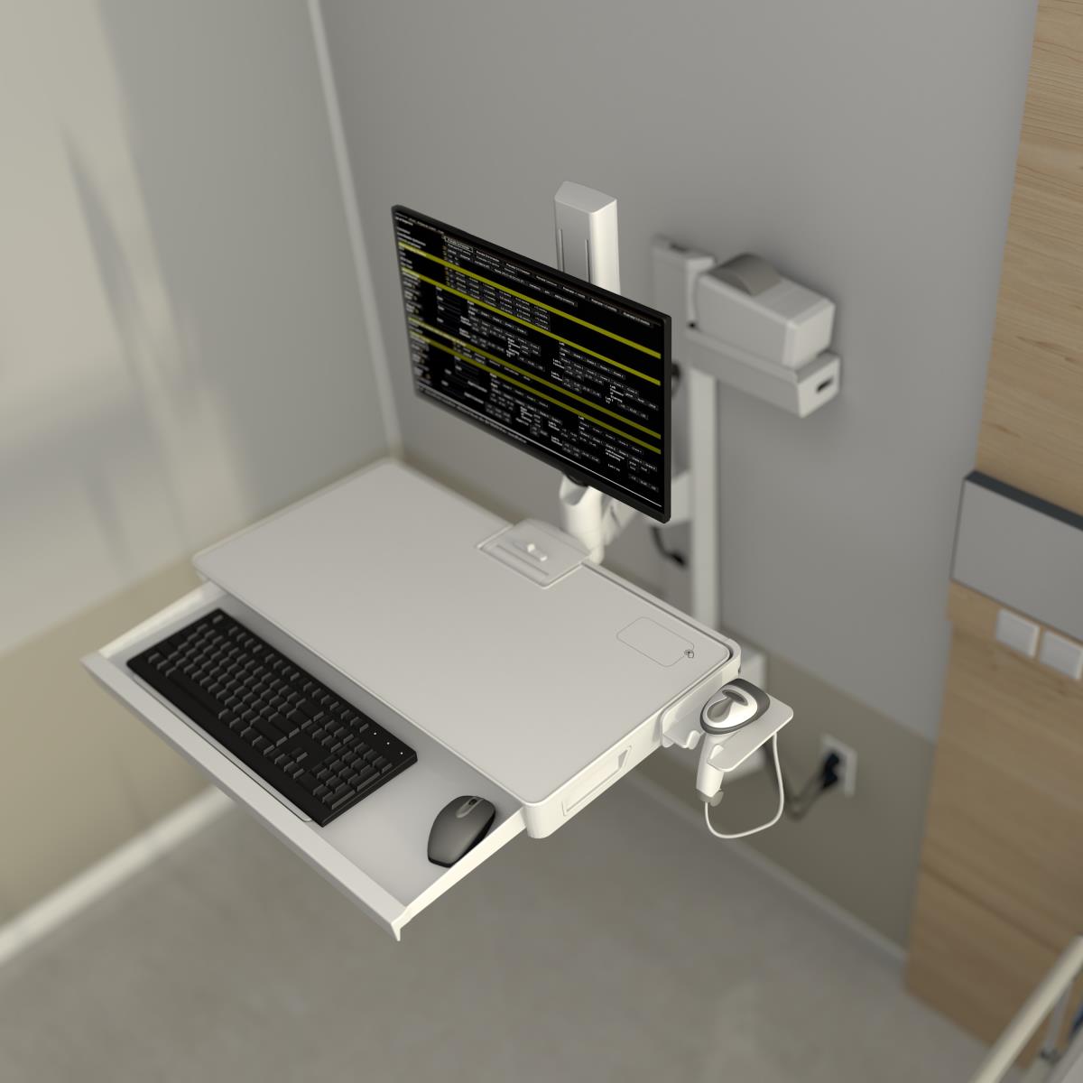 Keyboard & Monitor Mount - CareFit Combo Arm with Worksurface - Wall - 1 monitor - Tilt/Pan/Rotate - up to 27in - White