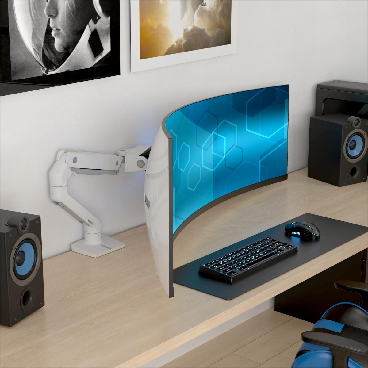 Monitor Mount - HX Wall Monitor Arm with VHD Pivot - 1 monitor - Tilt/Pan/Rotate - up to 57in - White