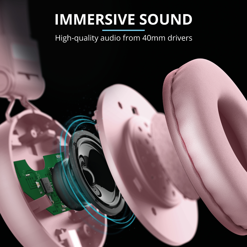 Headphones -  Tones - Wireless Bluetooth - Pink