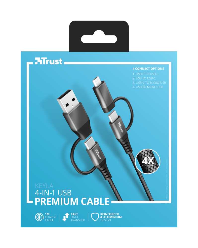 Cable Keyla Extra Strong - 4-in-1 USB - Black - 1m