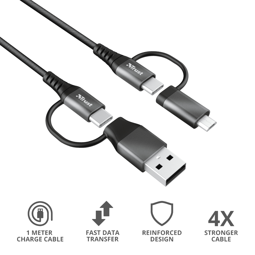 Cable Keyla Extra Strong - 4-in-1 USB - Black - 1m