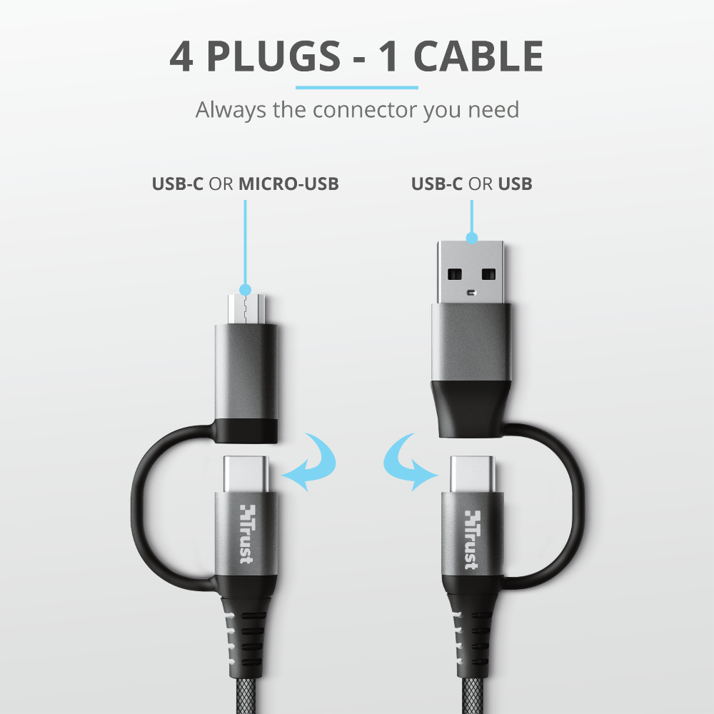 Cable Keyla Extra Strong - 4-in-1 USB - Black - 1m