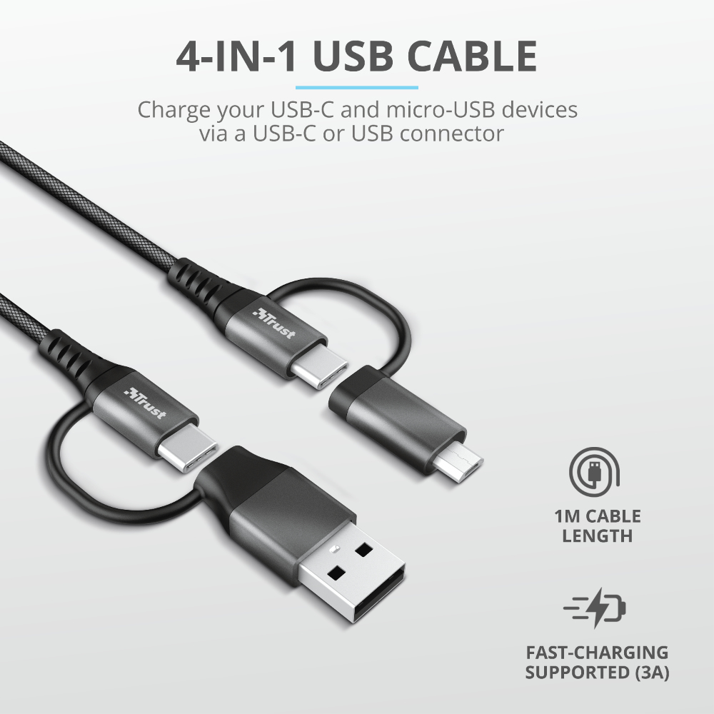 Cable Keyla Extra Strong - 4-in-1 USB - Black - 1m
