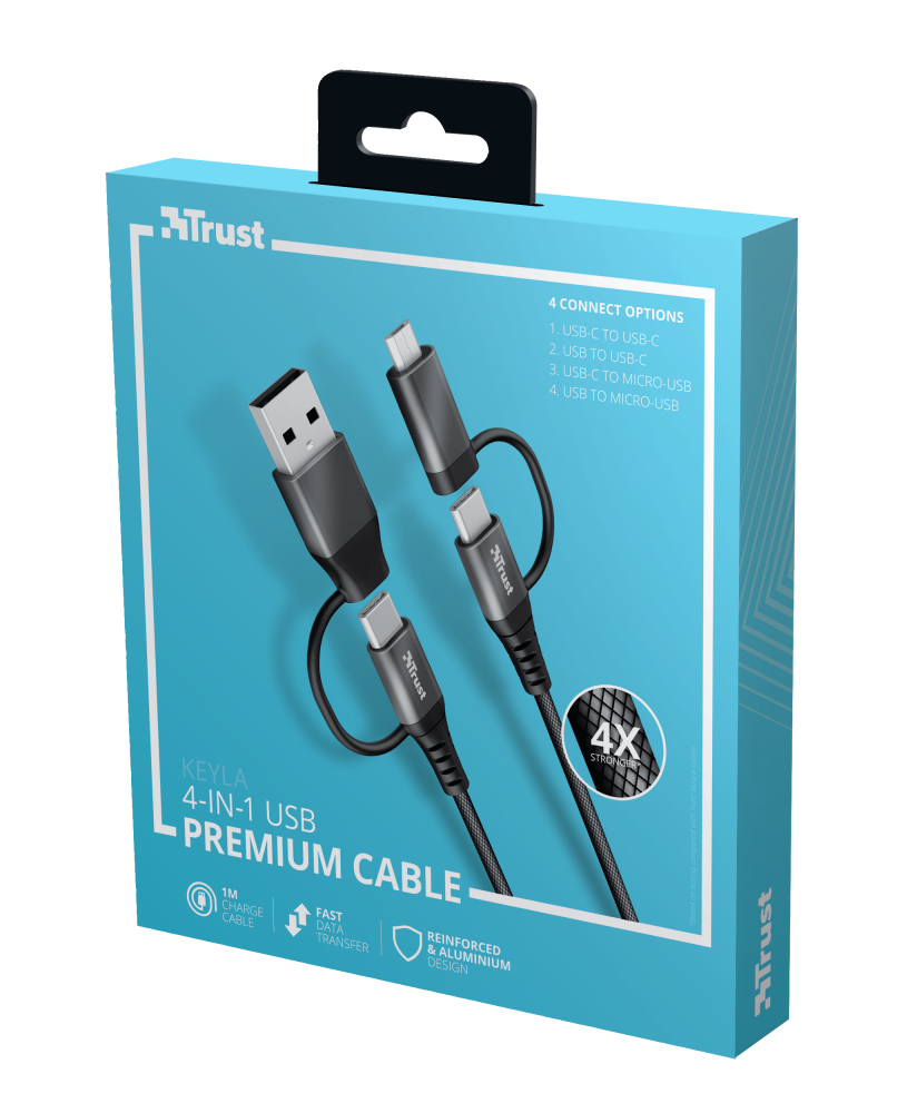 Cable Keyla Extra Strong - 4-in-1 USB - Black - 1m